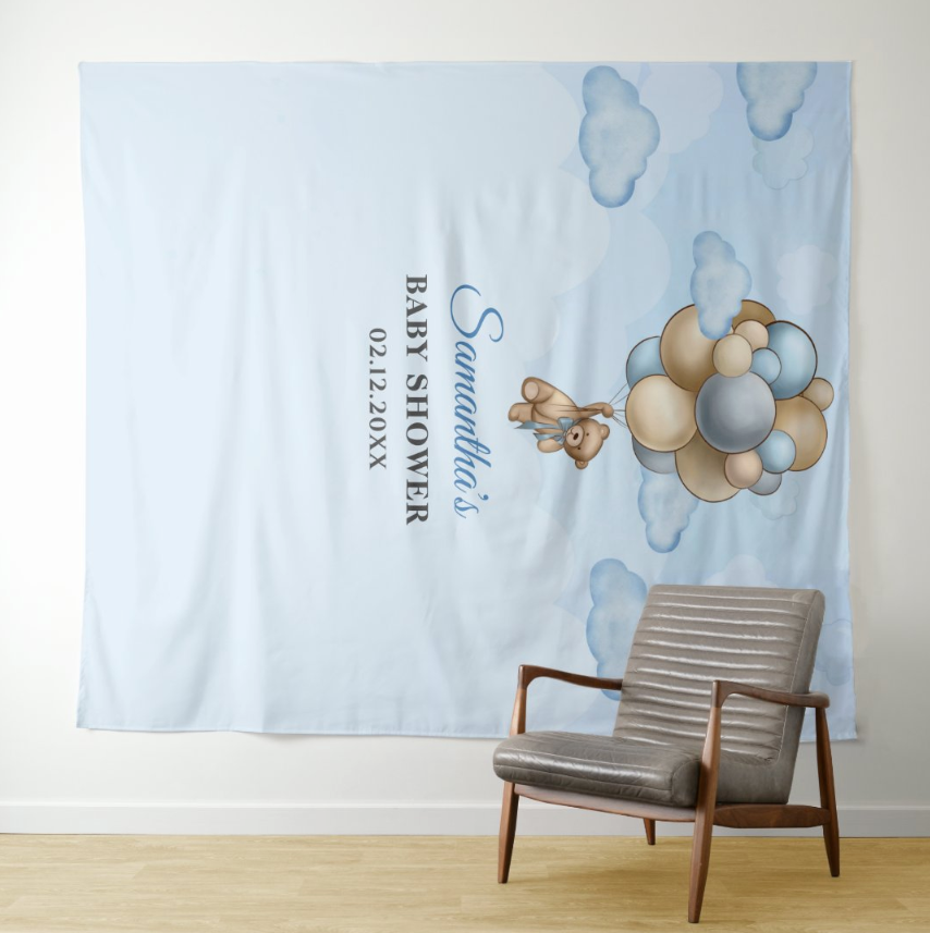 Blue Sky Baby Shower Party Decoration Fabric Background Backdrop