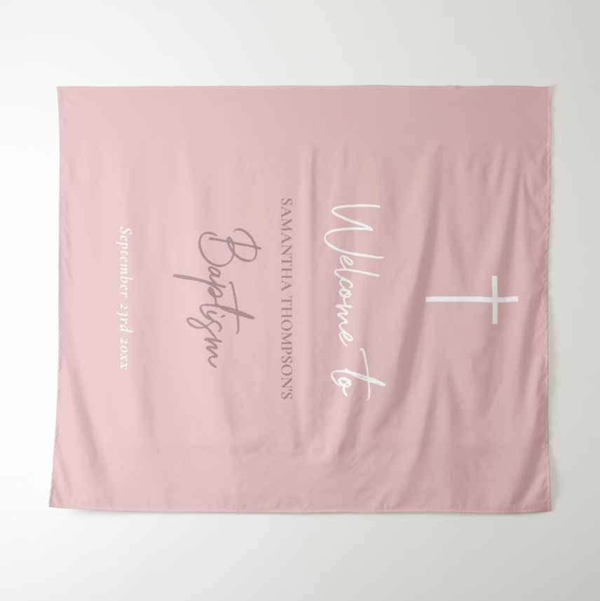 Pink Baptism Party Decoration Fabric Backdrop
