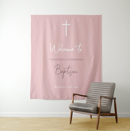 Pink Baptism Party Decoration Fabric Backdrop