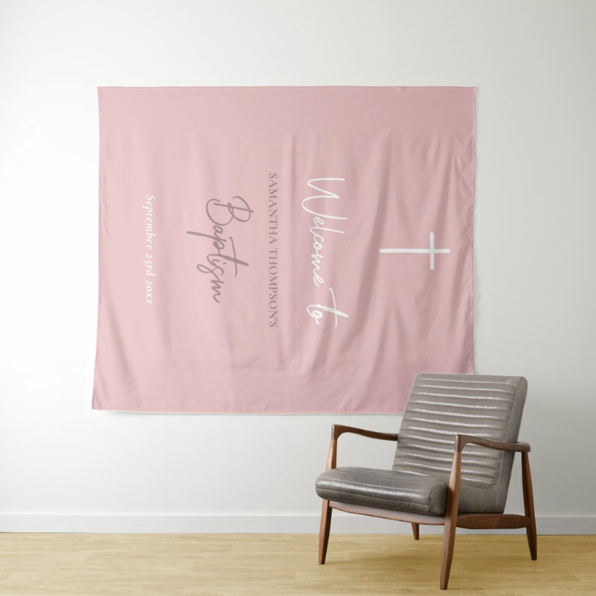 Pink Baptism Party Decoration Fabric Backdrop