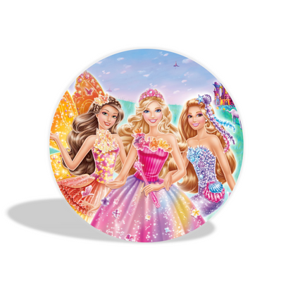 Barbie theme birthday party decoration round circle backdrop cover plinth cylinder pedestal cloth cover