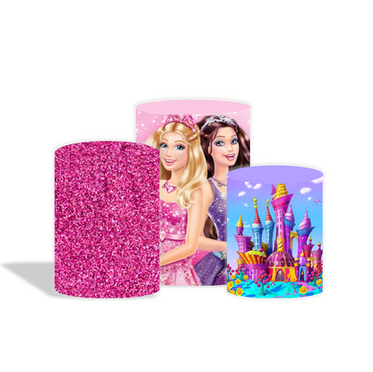 Barbie theme birthday party decoration round circle backdrop cover plinth cylinder pedestal cloth cover