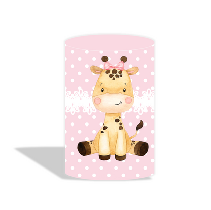 Pink safari animal theme birthday baby shower party decoration round circle backdrop cover plinth cylinder pedestal cover