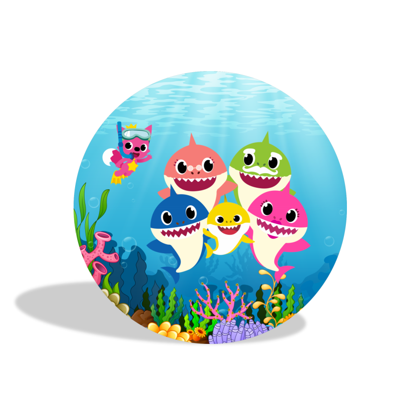 Baby shark theme birthday party decoration round circle backdrop cover plinth cylinder pedestal cloth cover