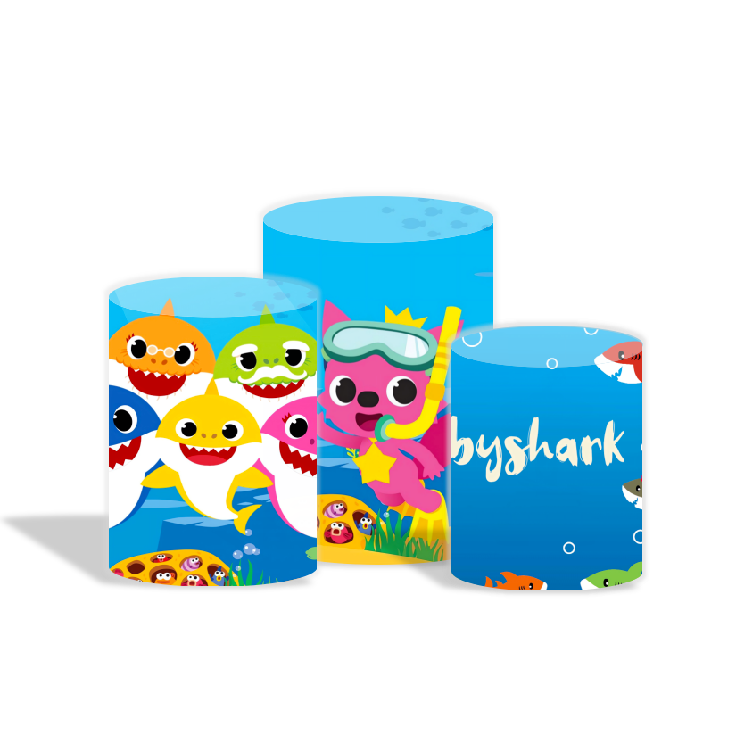Baby shark theme birthday party decoration round circle backdrop cover plinth cylinder pedestal cloth cover