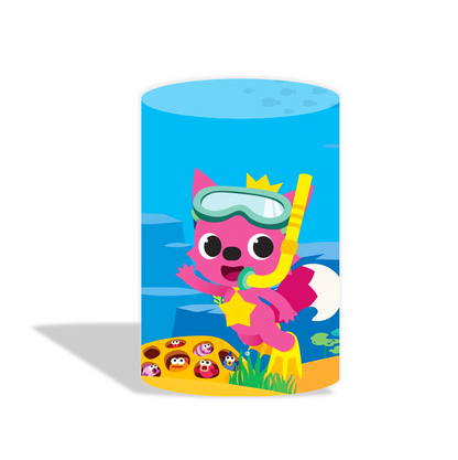 Baby shark birthday party decoration round circle backdrop cover plinth cylinder pedestal cloth cover