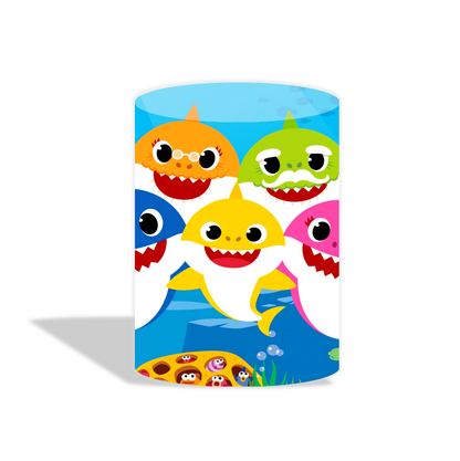 Baby shark birthday party decoration round circle backdrop cover plinth cylinder pedestal cloth cover