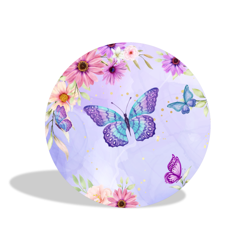 Purple butterfly theme birthday baby shower party decoration round circle backdrop cover plinth cylinder pedestal cover