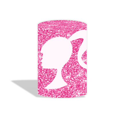 Glitter barbie happy birthday party decoration round circle backdrop cover plinth cylinder pedestal cover