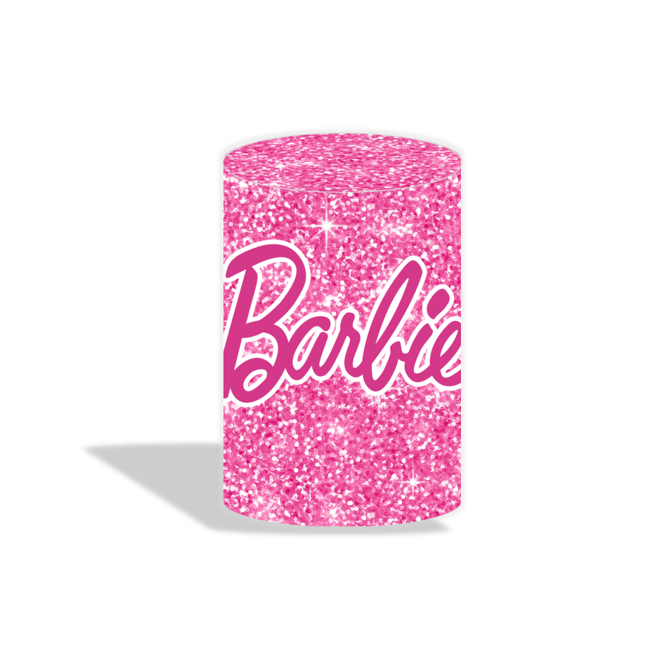 Glitter barbie happy birthday party decoration round circle backdrop cover plinth cylinder pedestal cover