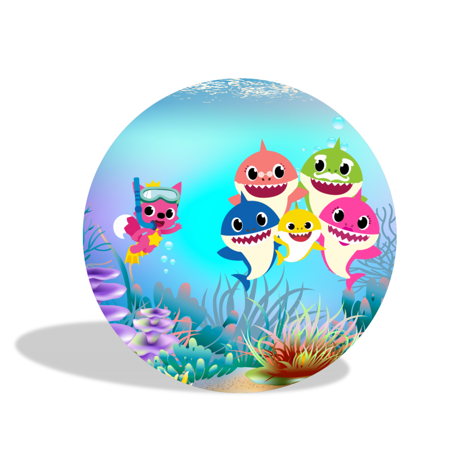 Baby shark birthday party decoration round circle backdrop cover plinth cylinder pedestal cloth cover