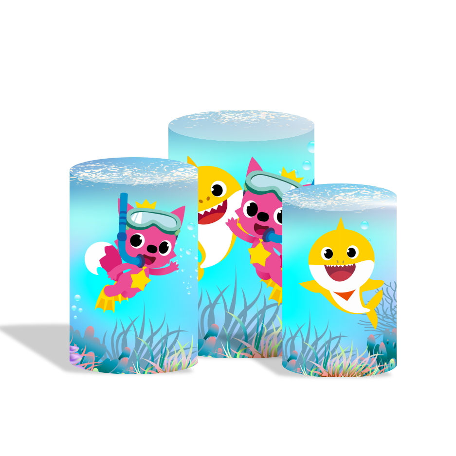 Baby shark birthday party decoration round circle backdrop cover plinth cylinder pedestal cloth cover