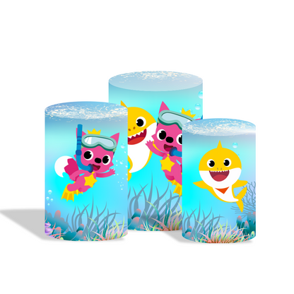Baby shark birthday party decoration round circle backdrop cover plinth cylinder pedestal cloth cover