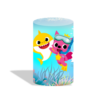 Baby shark birthday party decoration round circle backdrop cover plinth cylinder pedestal cloth cover