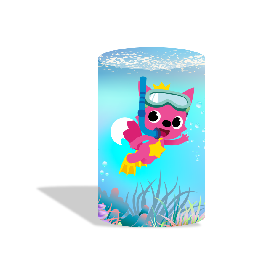 Baby shark birthday party decoration round circle backdrop cover plinth cylinder pedestal cloth cover