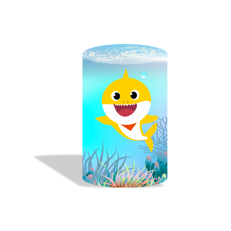 Baby shark birthday party decoration round circle backdrop cover plinth cylinder pedestal cloth cover