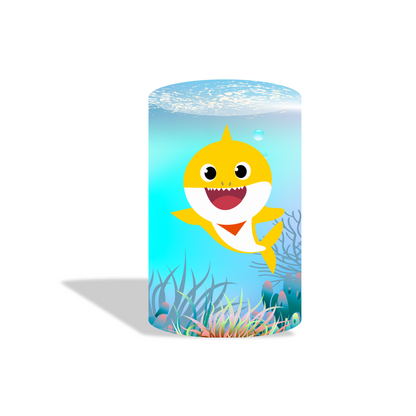 Baby shark birthday party decoration round circle backdrop cover plinth cylinder pedestal cloth cover