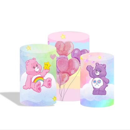 Care bear birthday baby shower party decoration round circle backdrop cover plinth cylinder pedestal cover