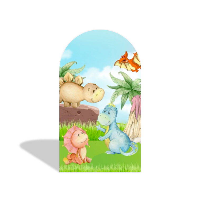 Cute Dinosaur Cartoon Theme Happy Birthday Party Arch Backdrop Wall Cloth  Cover