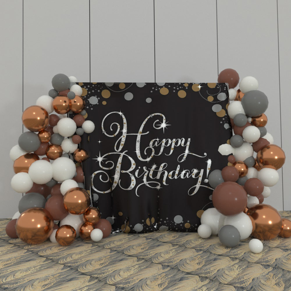 Black Gold Happy Birthday Party Decoration Fabric Backdrop