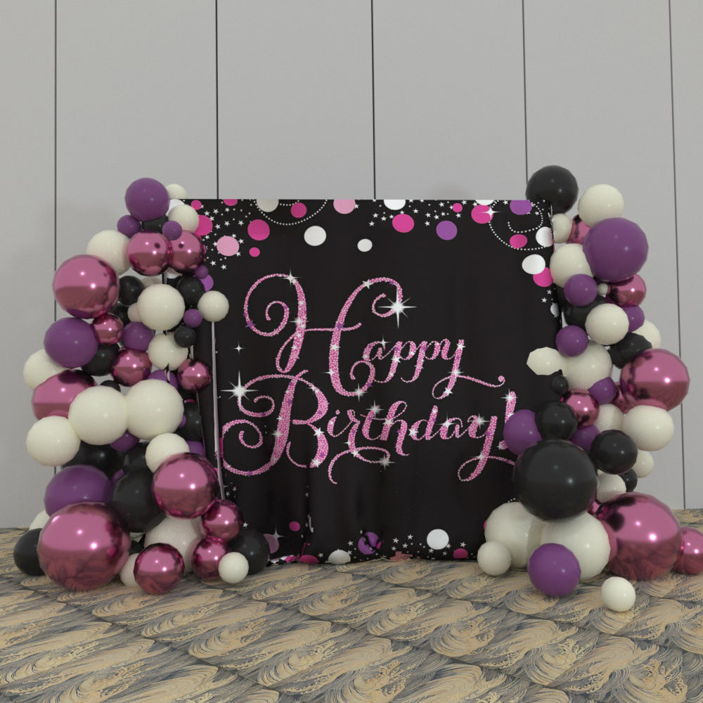 Black Rose Red Happy Birthday Party Decoration Fabric Backdrop