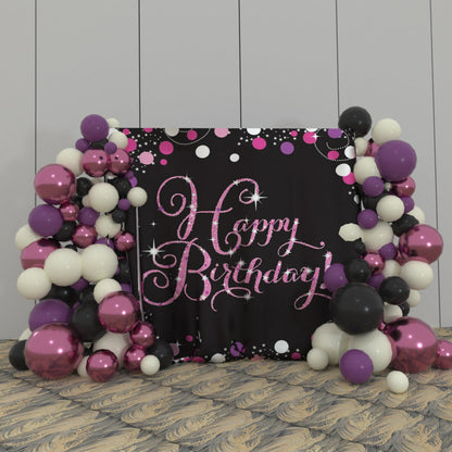 Black Rose Red Happy Birthday Party Decoration Fabric Backdrop
