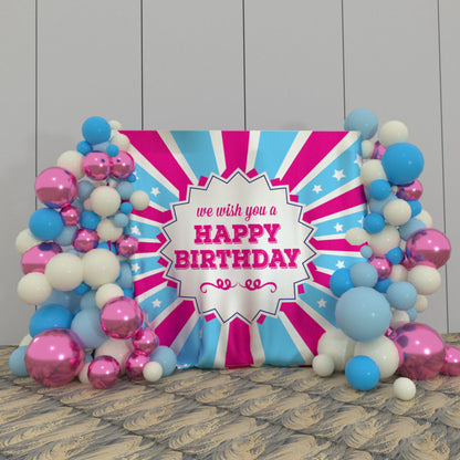 We Wish You A Happy Birthday Party Decoration Fabric Backdrop
