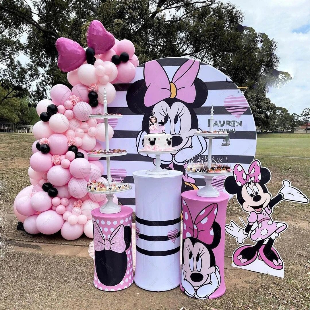 Custom birthday party decoration round circle backdrop cover plinth cylinder pedestal cloth cover