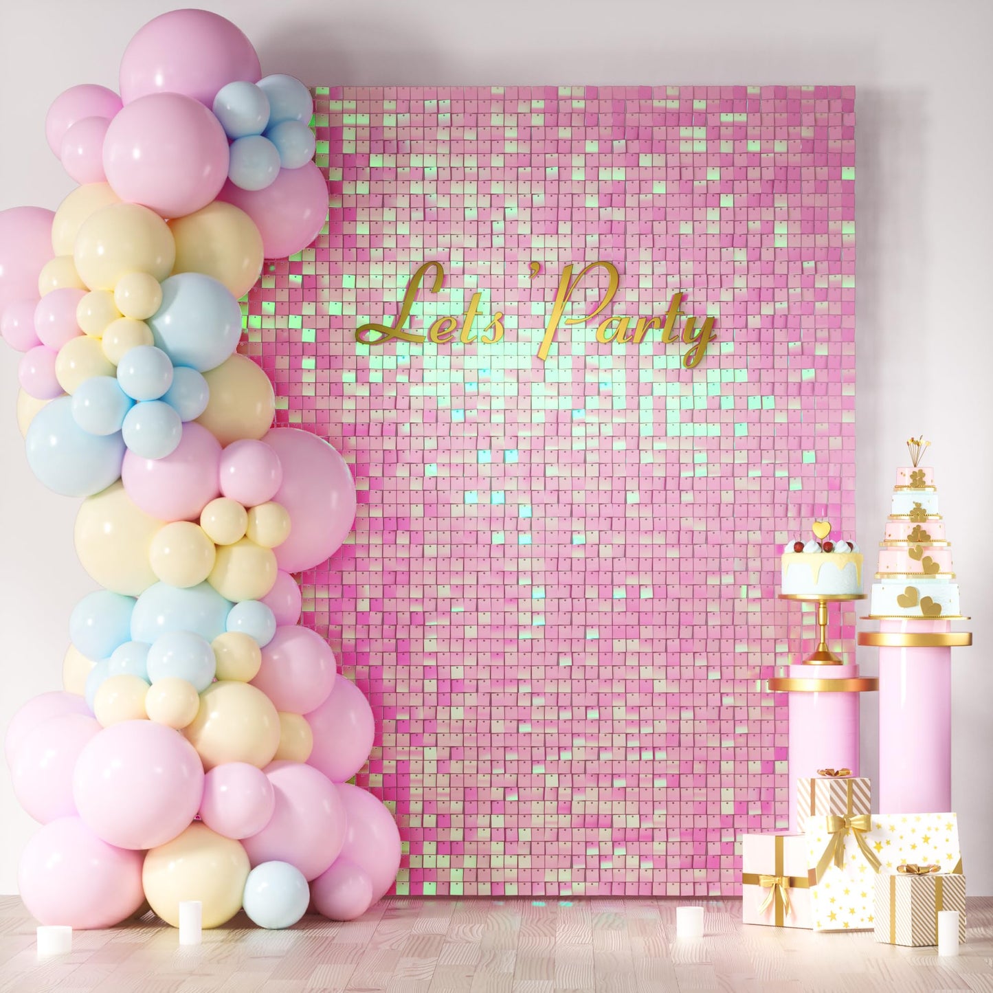 Gradient Iridescent Pink Sequin Shimmer Backdrop Wall Panels For Birthday Wedding Party Event Decoration