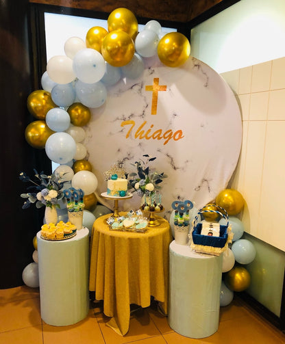 Custom birthday party decoration round circle backdrop cover plinth cylinder pedestal cloth cover