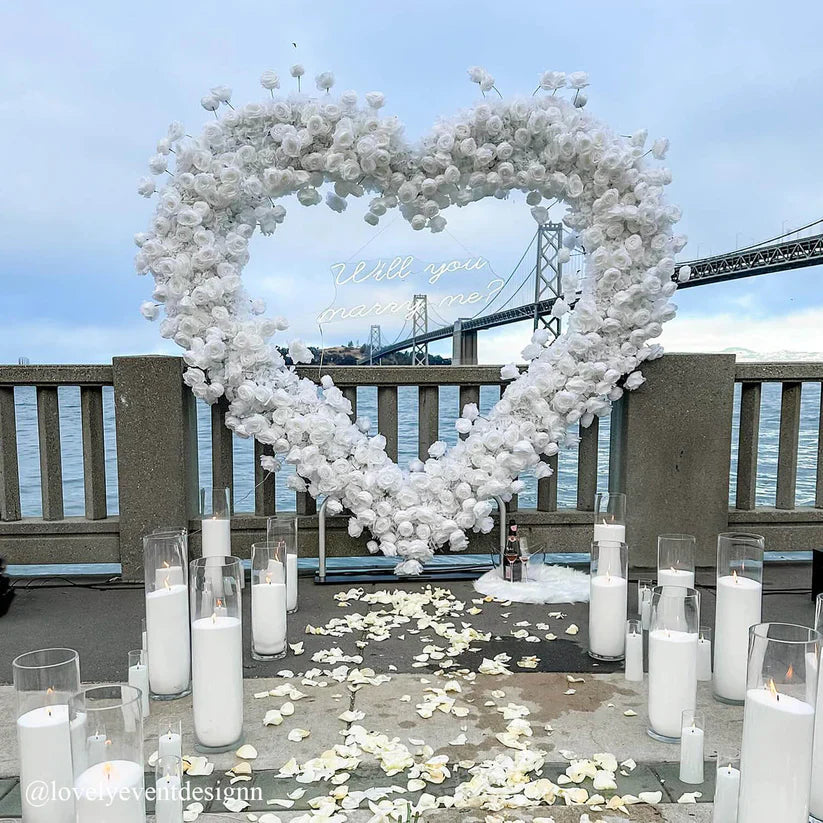 8ft Heart Shaped White Rose Arch Flower Wall Wedding Decoration Indoor
