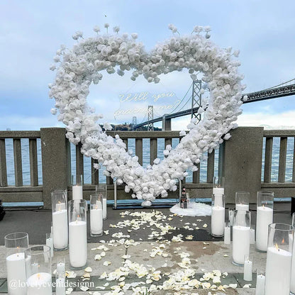 8ft Heart Shaped White Rose Arch Flower Wall Wedding Decoration Indoor