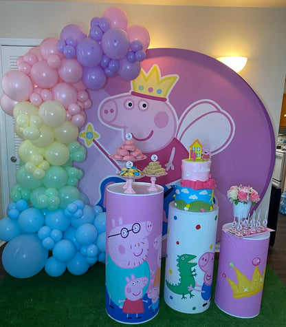 Custom birthday party decoration round circle backdrop cover plinth cylinder pedestal cloth cover