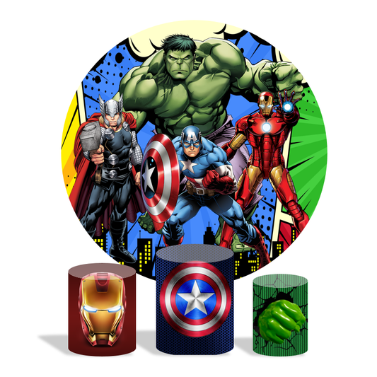 Avenger super hero theme  birthday party decoration round circle backdrop cover plinth cylinder pedestal cloth cover