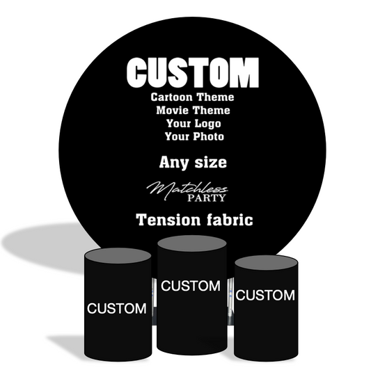 Custom birthday party decoration round circle backdrop cover plinth cylinder pedestal cloth cover