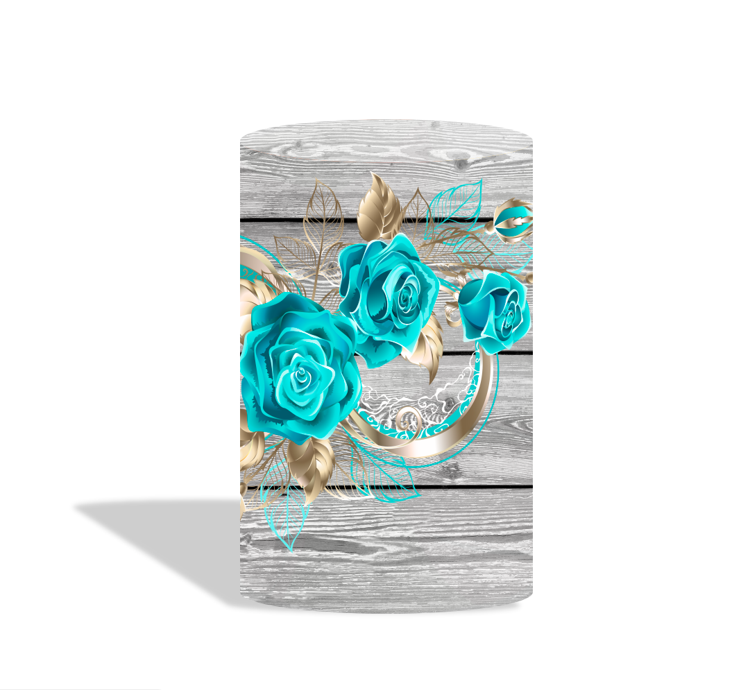 Wood blue rose birthday party decoration round circle backdrop cover plinth cylinder pedestal cloth cove