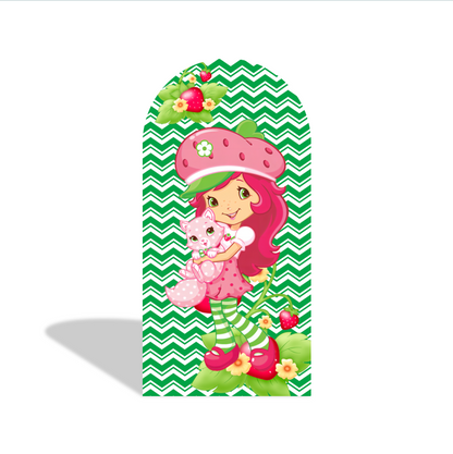 Strawberry Shortcake Theme Happy Birthday Party Arch Backdrop Wall Cloth Cover