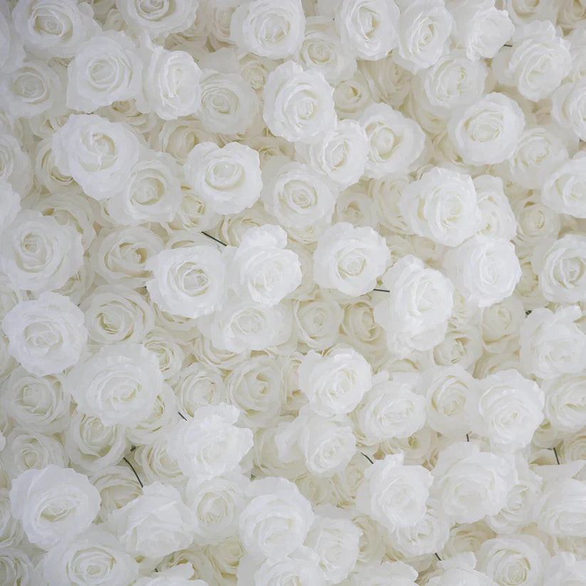 Handmade Artificial Cloth Curtain Silk White Flower Rose Wall For Birthday Wedding Backdrop Decoration Outdoor Event Party Decor Props
