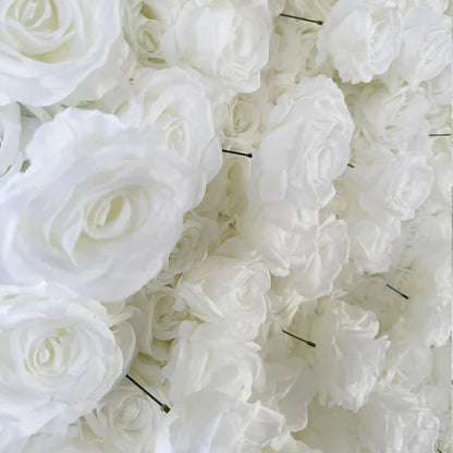 Handmade Artificial Cloth Curtain Silk White Flower Rose Wall For Birthday Wedding Backdrop Decoration Outdoor Event Party Decor Props