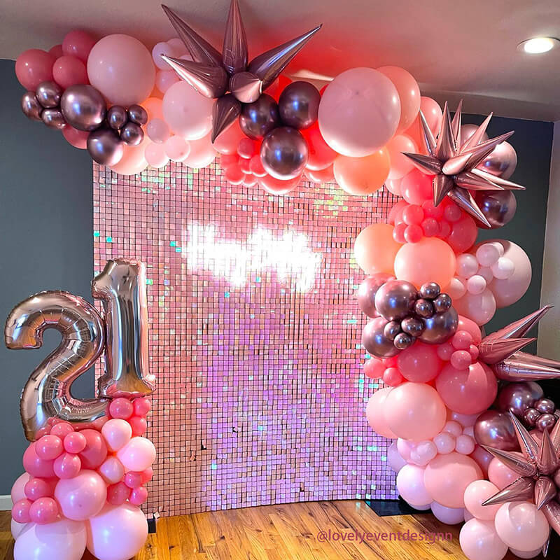 Gradient Iridescent Pink Sequin Shimmer Backdrop Wall Panels For Birthday Wedding Party Event Decoration