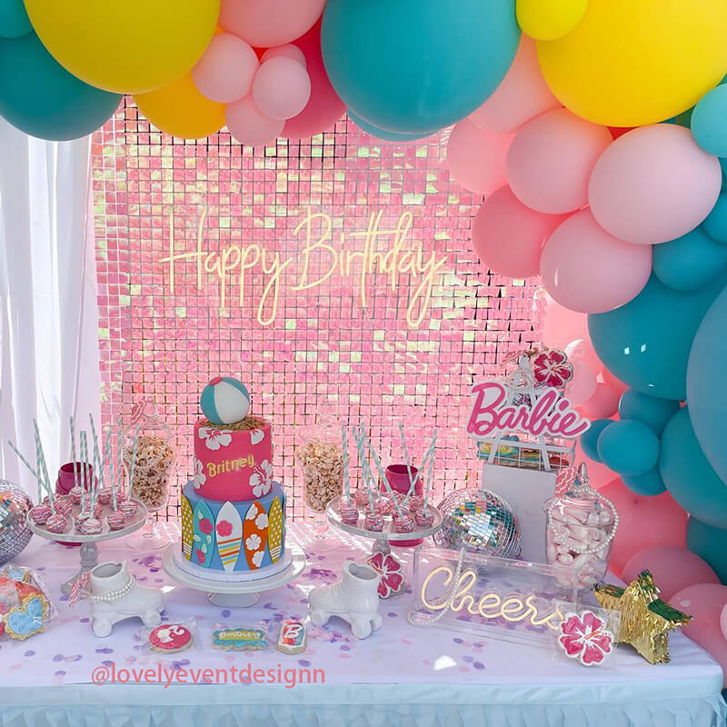 Gradient Iridescent Pink Sequin Shimmer Backdrop Wall Panels For Birthday Wedding Party Event Decoration