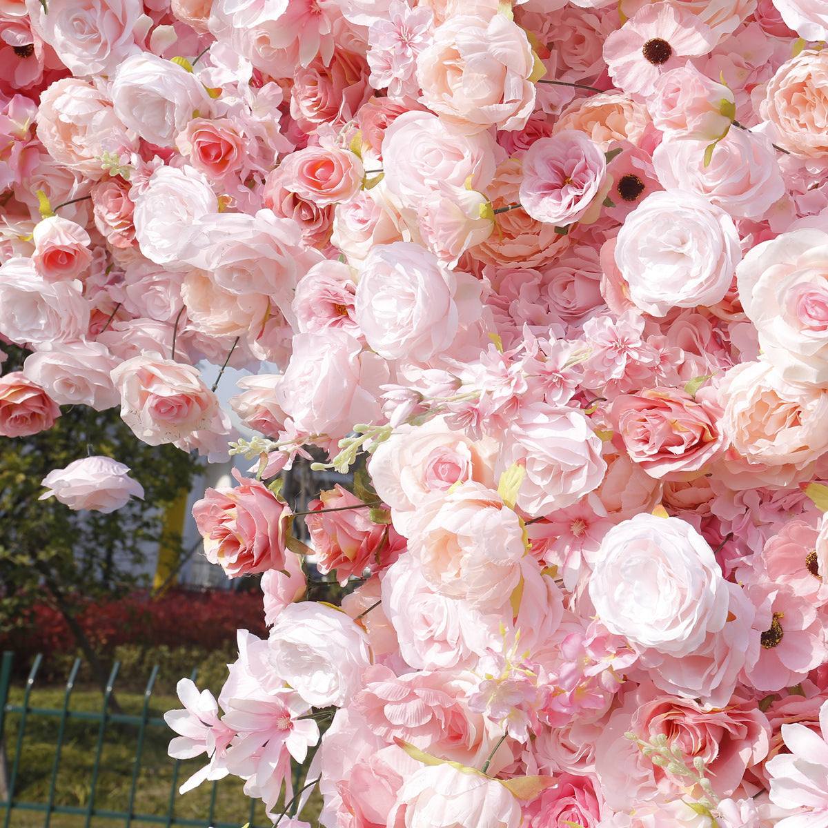 Handmade Artificial Cloth Curtain Pink Silk Flower Wall Arch Wedding Backdrop Decoration Outdoor Event Party Decor Props