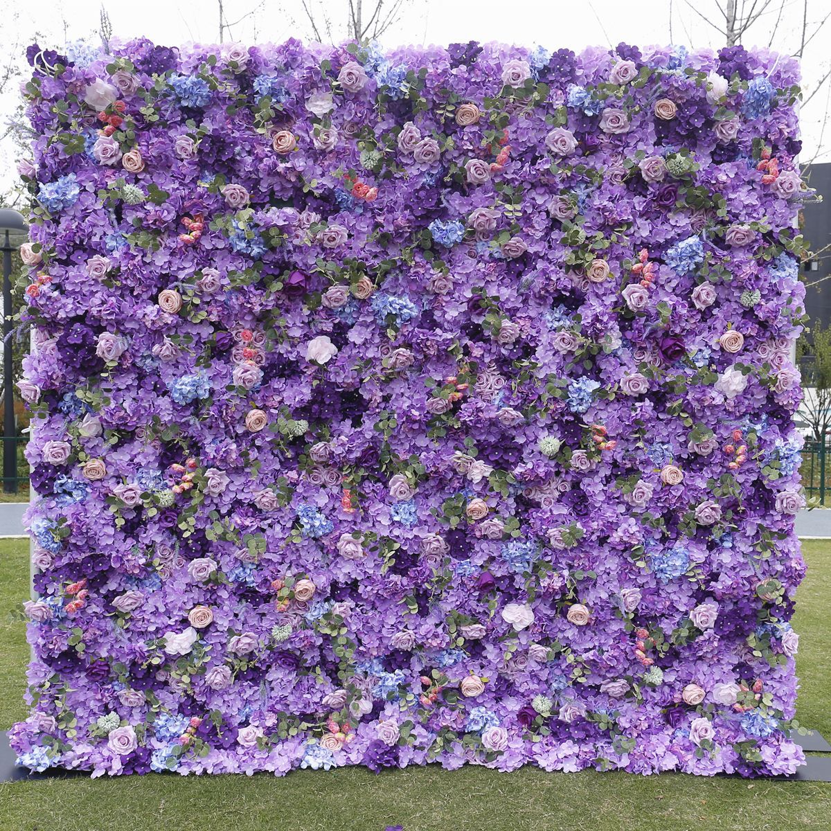 Handmade Artificial Cloth Curtain Purple Silk Flower Wall Wedding Backdrop Decoration Outdoor Event Party Decor Props