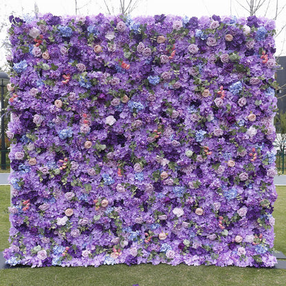 Handmade Artificial Cloth Curtain Purple Silk Flower Wall Wedding Backdrop Decoration Outdoor Event Party Decor Props