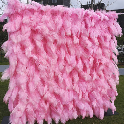 3D Pink Feather Fabric Rolling Up Curtain Flower Wall Cloth Artificial ...
