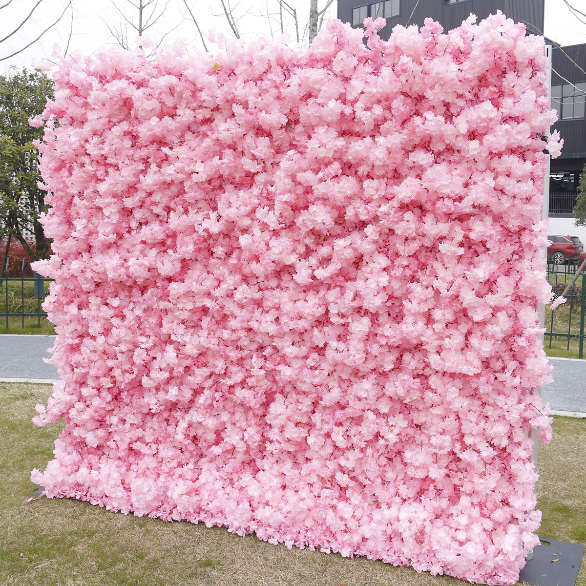 Handmade Artificial Cloth Curtain Silk Sakura Flower Wall Wedding Backdrop Decoration Outdoor Event Party Decor Props