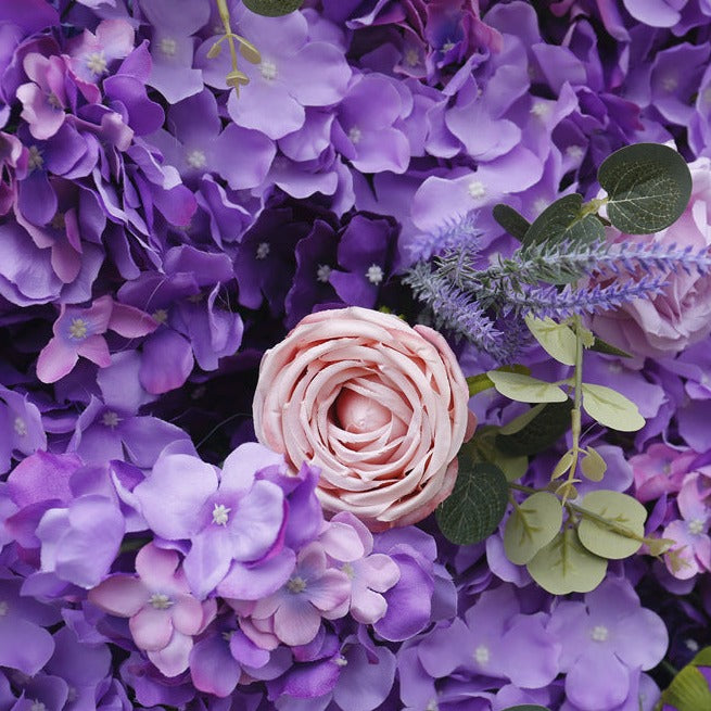 Handmade Artificial Cloth Curtain Purple Silk Flower Wall Wedding Backdrop Decoration Outdoor Event Party Decor Props