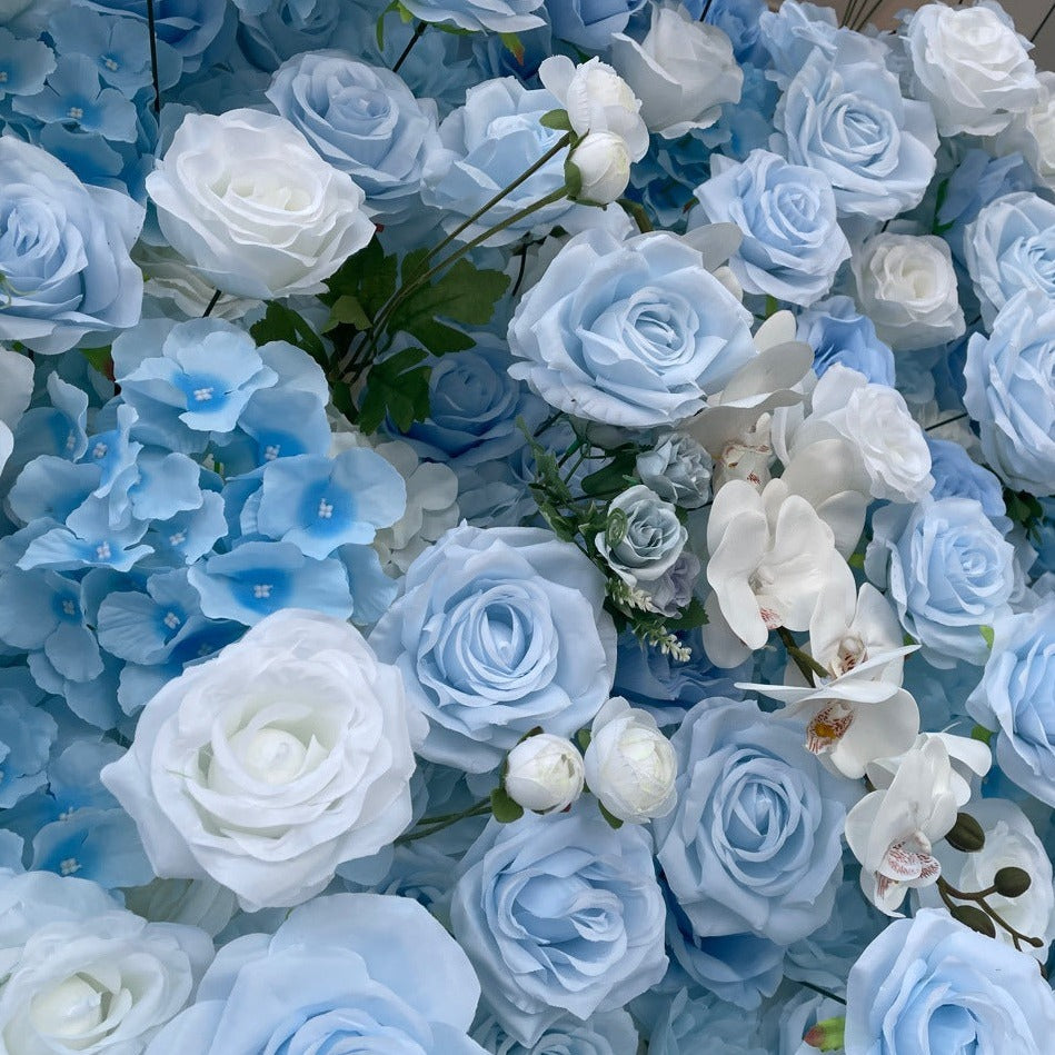 Handmade Artificial Cloth Curtain Silk Blue Flower Wall For Birthday Wedding Backdrop Decoration Outdoor Event Party Decor Props