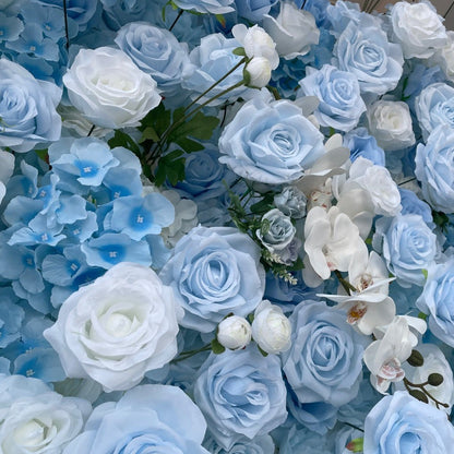 Handmade Artificial Cloth Curtain Silk Blue Flower Wall For Birthday Wedding Backdrop Decoration Outdoor Event Party Decor Props