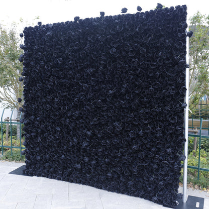 Handmade Artificial Fabric Rolling Up Curtain Black Rose Flower Wall Backdrop For Birthday Wedding Decor